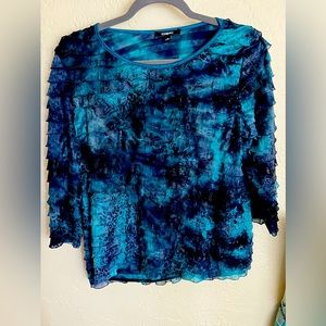 Gorgeous teal blue ruffled mid-length top